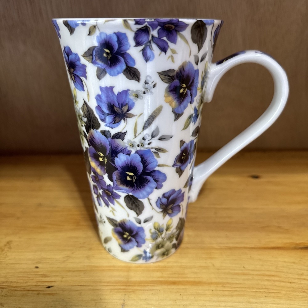 Kent Pottery Coffee Cup  Purple Floral Pansies Mug 10 oz. NWT Cottagecore